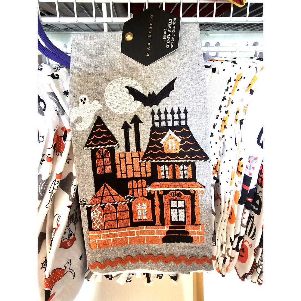 MAX STUDIO Kitchen Towels 2 Pk Haunted House ,Ghost, Bat 20 X 28